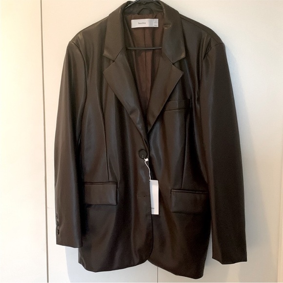 Bershka Jackets & Blazers - Bershka Brown Faux Leather Blazer